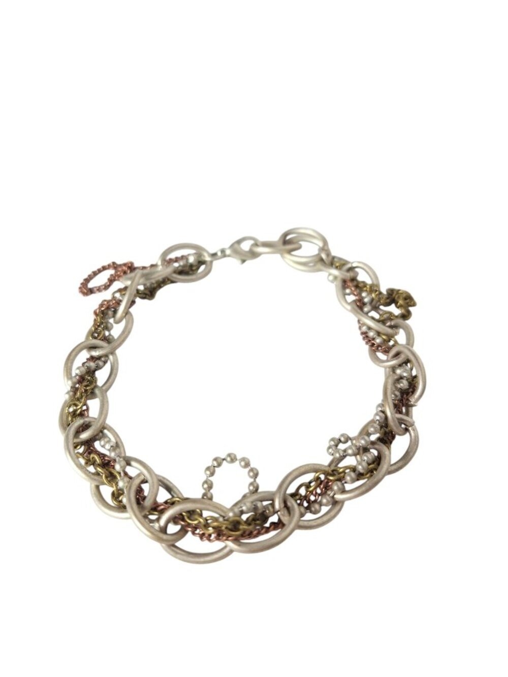 Multi Strand Mixed Metal Chain Link Bracelet Ball Beads Adjustable
